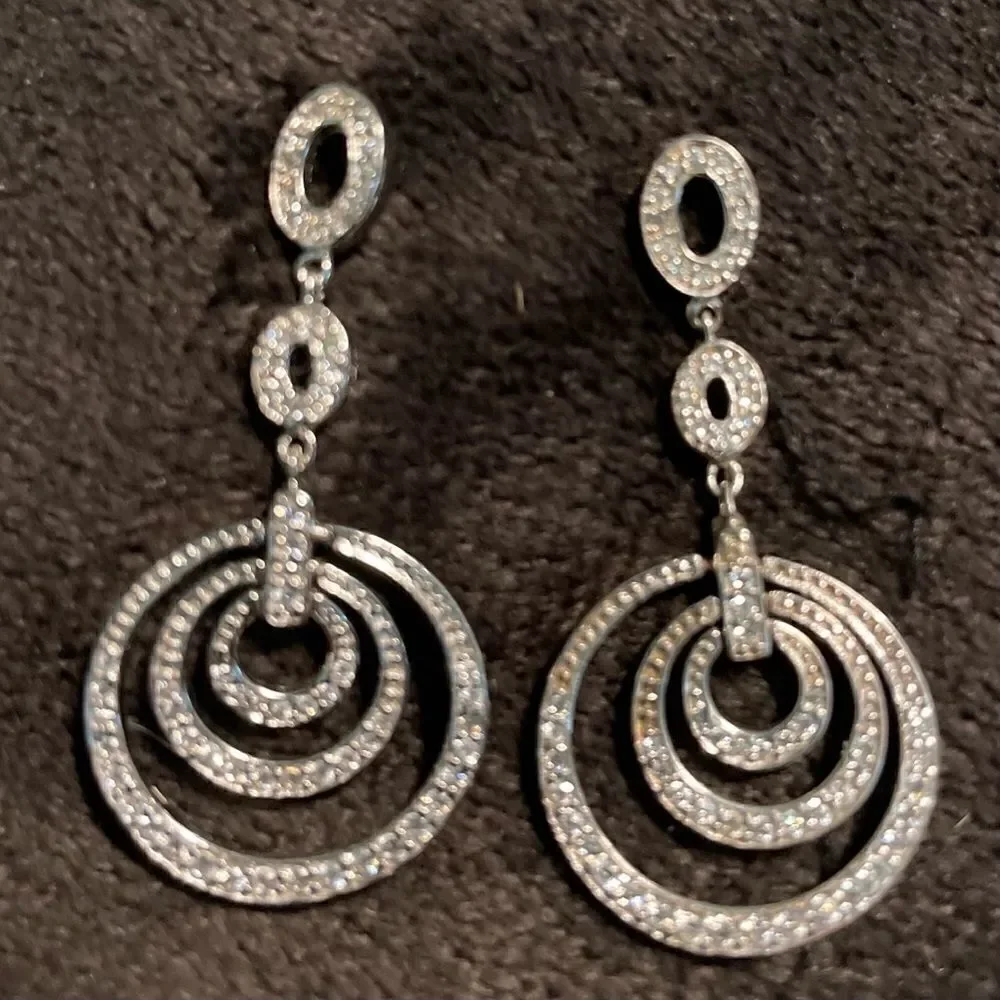 Sterling 925 white topaz triple ring dangling earrings